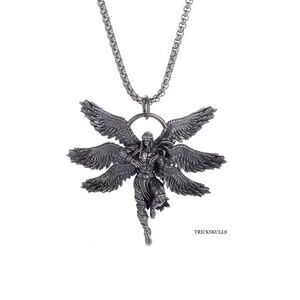 Winged Warrior Six Wing Seraphim Mythology Retro Pendant & 60cm Round Box Chain